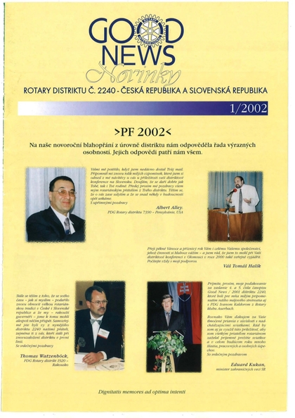 E-magazín Rotary Good News č. 1 / 2002 - ROTARY INTERNATIONAL DISTRIKT 2240 ČESKÁ REPUBLIKA A SLOVENSKÁ REPUBLIKA, mezinárodní nezisková organizace