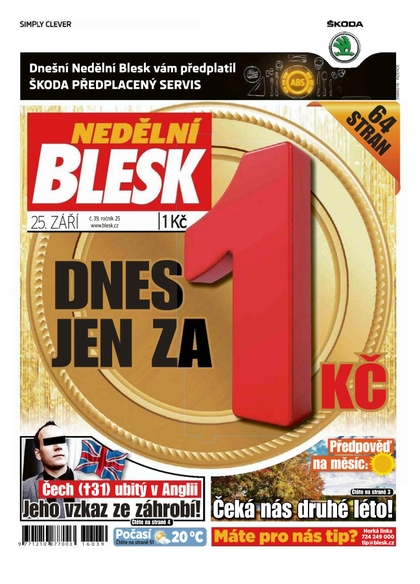 E-magazín Nedělní Blesk - 25.9.2016 - CZECH NEWS CENTER a. s.