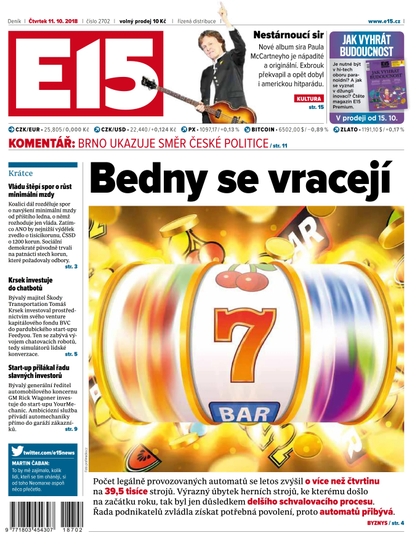 E-magazín E15 - 11.10.2018 - CZECH NEWS CENTER a. s.