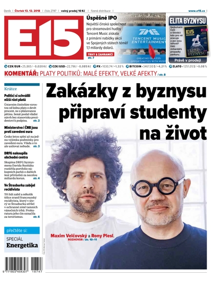 E-magazín E15 - 13.12.2018 - CZECH NEWS CENTER a. s.