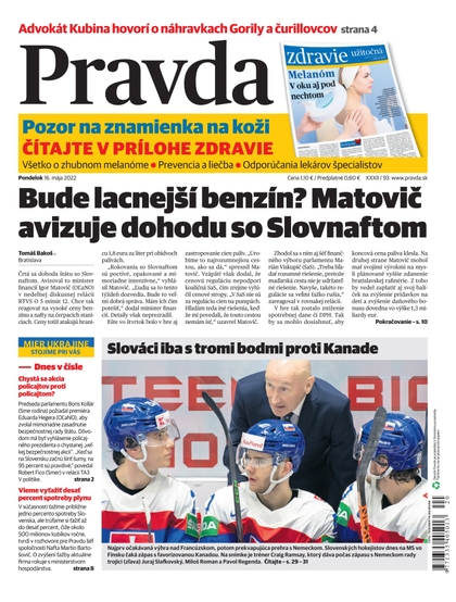 E-magazín Denník Pravda 16. 5. 2022 - OUR MEDIA SR a. s.