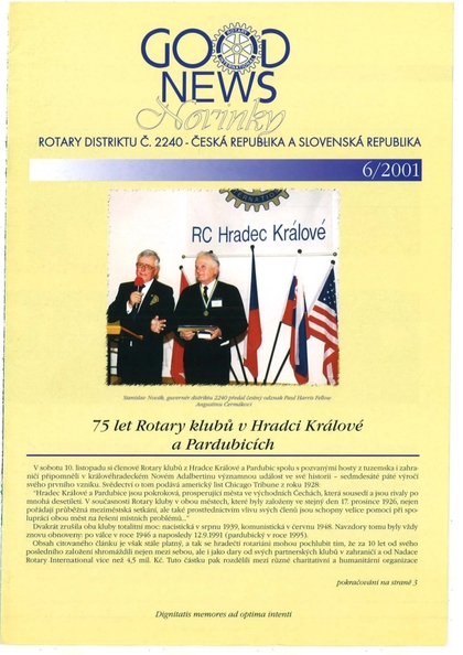 E-magazín Rotary Good News č. 6 / 2001 - ROTARY INTERNATIONAL DISTRIKT 2240 ČESKÁ REPUBLIKA A SLOVENSKÁ REPUBLIKA, mezinárodní nezisková organizace