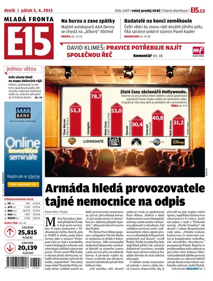 E-magazín E15 5.4.2013 - Czech Media Invest