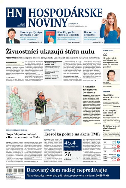 E-magazín Hospodárske Noviny 21.8.2013 - MAFRA Slovakia, a.s.