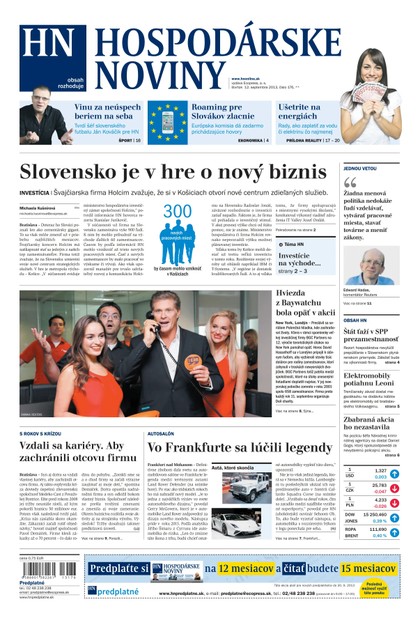 E-magazín Hospodárske noviny 12.09.2013 - MAFRA Slovakia, a.s.