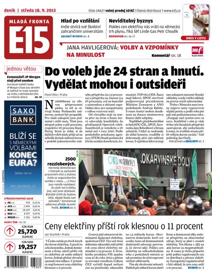 E-magazín E15 18.9.2013 - Czech Media Invest