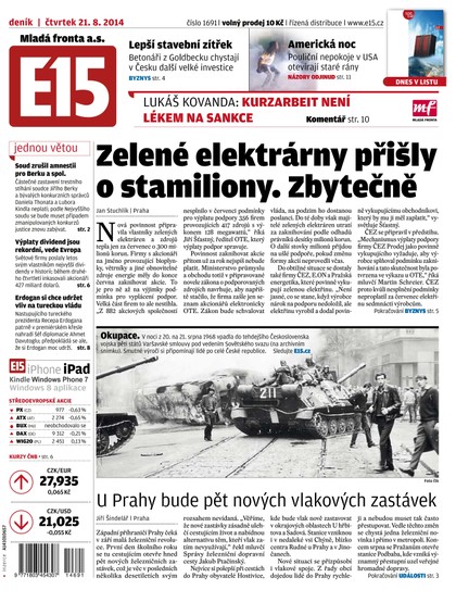 E-magazín E15 21.8.2014 - Czech Media Invest