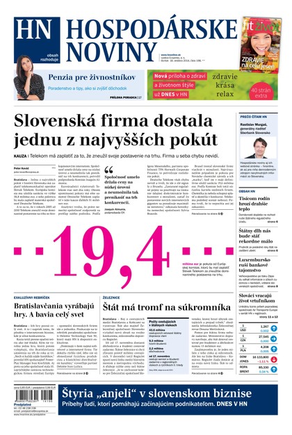 E-magazín Hospodárske noviny 16.10.2014 - MAFRA Slovakia, a.s.