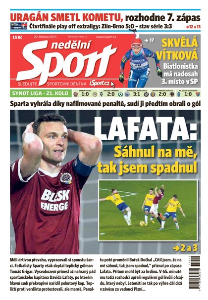 E-magazín Nedělní Sport - 22.3.2015 - CZECH NEWS CENTER a. s.