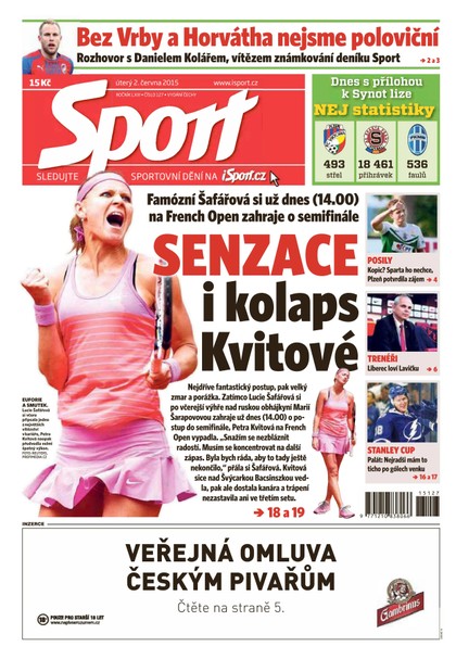 E-magazín Sport - 2.6.2015 - CZECH NEWS CENTER a. s.