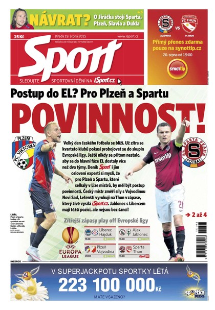 E-magazín Sport - 19.8.2015 - CZECH NEWS CENTER a. s.