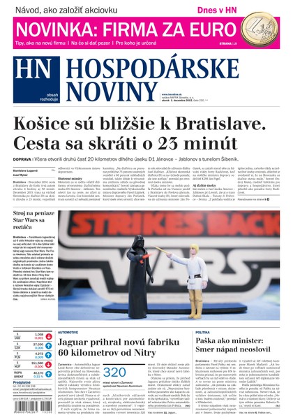 E-magazín Hospodárske noviny 01.12.2015 - MAFRA Slovakia, a.s.