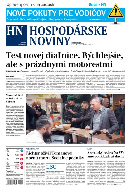 E-magazín Hospodárske noviny 02.12.2015 - MAFRA Slovakia, a.s.