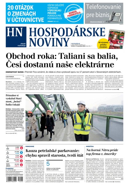 E-magazín Hospodárske noviny 17.12.2015 - MAFRA Slovakia, a.s.