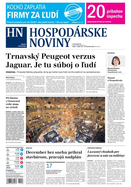 E-magazín Hospodárske noviny 23.12.2015 - MAFRA Slovakia, a.s.