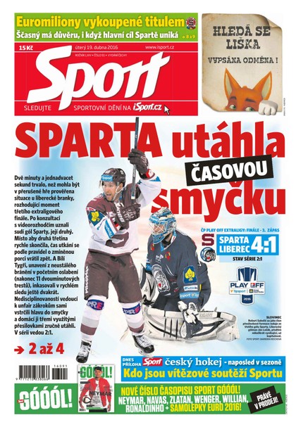 E-magazín Sport - 19.4.2016 - CZECH NEWS CENTER a. s.