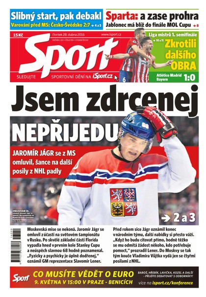 E-magazín Sport - 28.4.2016 - CZECH NEWS CENTER a. s.