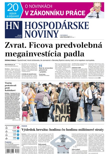 E-magazín Hospodárske noviny 28.06.2016 - MAFRA Slovakia, a.s.