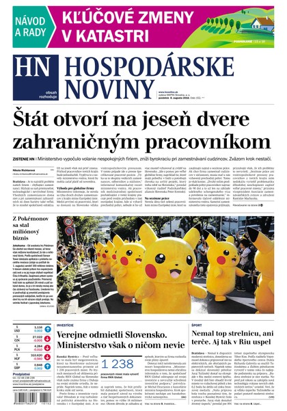 E-magazín Hospodárske noviny 08.08.2016 - MAFRA Slovakia, a.s.