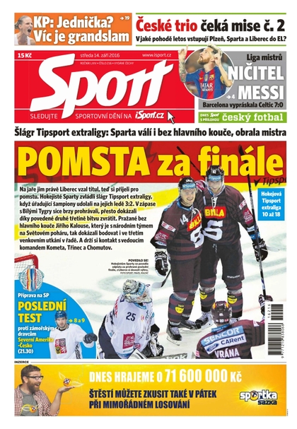 E-magazín Sport - 14.9.2016 - CZECH NEWS CENTER a. s.