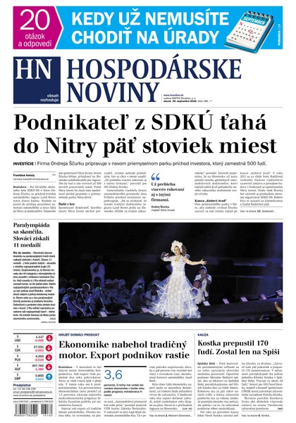 E-magazín Hospodárske noviny 20.09.2016 - MAFRA Slovakia, a.s.