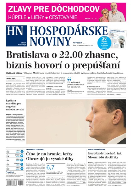 E-magazín Hospodárske noviny 21.09.2016 - MAFRA Slovakia, a.s.