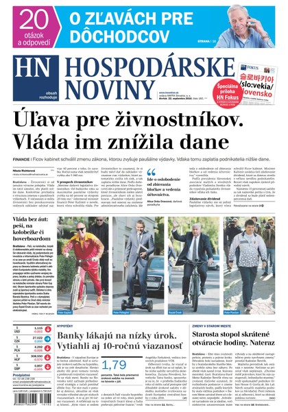 E-magazín Hospodárske noviny 22.09.2016 - MAFRA Slovakia, a.s.