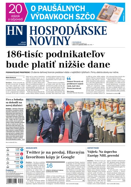 E-magazín Hospodárske noviny 27.09.2016 - MAFRA Slovakia, a.s.