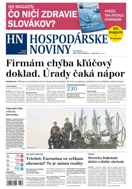E-magazín Hospodárske noviny 30.09.2016 - MAFRA Slovakia, a.s.