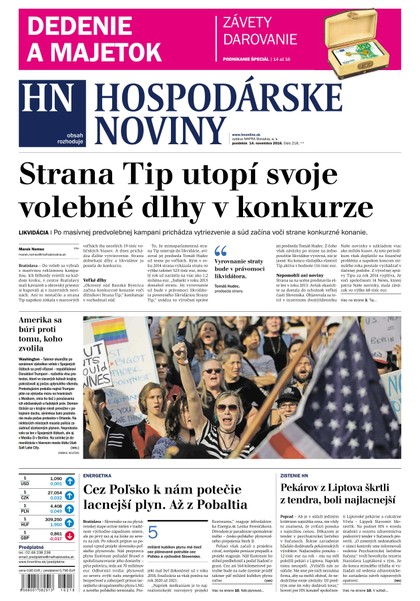 E-magazín Hospodárske noviny 14.11.2016 - MAFRA Slovakia, a.s.