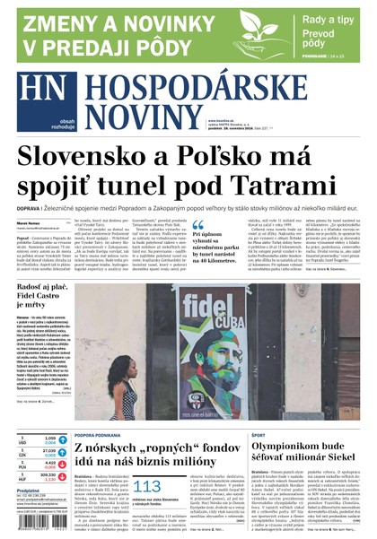 E-magazín Hospodárske noviny 28.11.2016 - MAFRA Slovakia, a.s.