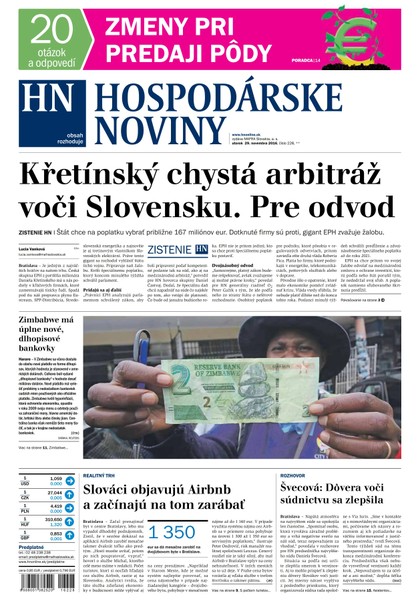 E-magazín Hospodárske noviny 29.11.2016 - MAFRA Slovakia, a.s.