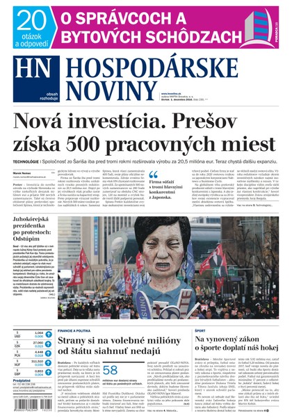 E-magazín Hospodárske noviny 01.12.2016 - MAFRA Slovakia, a.s.