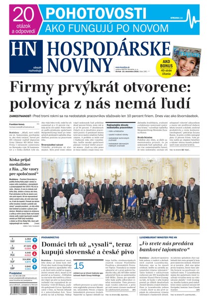 E-magazín Hospodárske noviny 15.12.2016 - MAFRA Slovakia, a.s.