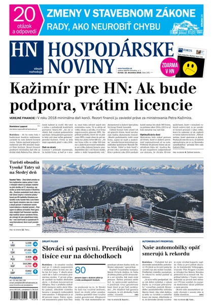 E-magazín Hospodárske noviny 22.12.2016 - MAFRA Slovakia, a.s.