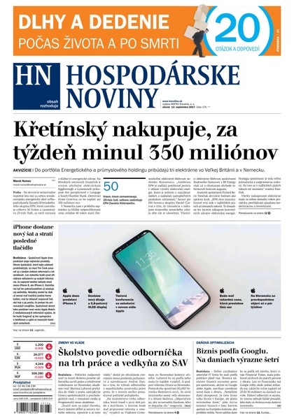E-magazín Hospodárske noviny 12.09.2017 - MAFRA Slovakia, a.s.