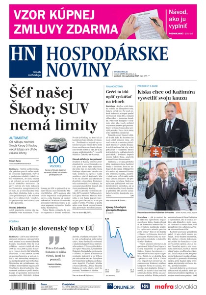 E-magazín Hospodárske noviny 18.09.2017 - MAFRA Slovakia, a.s.
