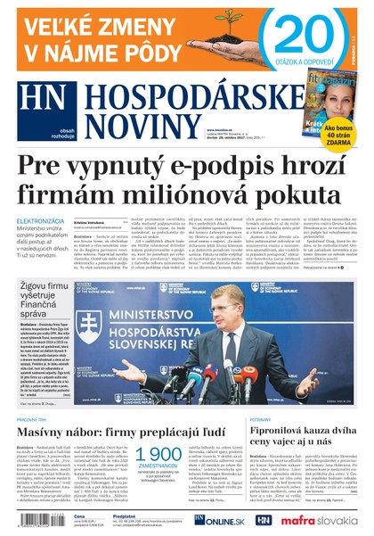E-magazín Hospodárske noviny 26.10.2017 - MAFRA Slovakia, a.s.