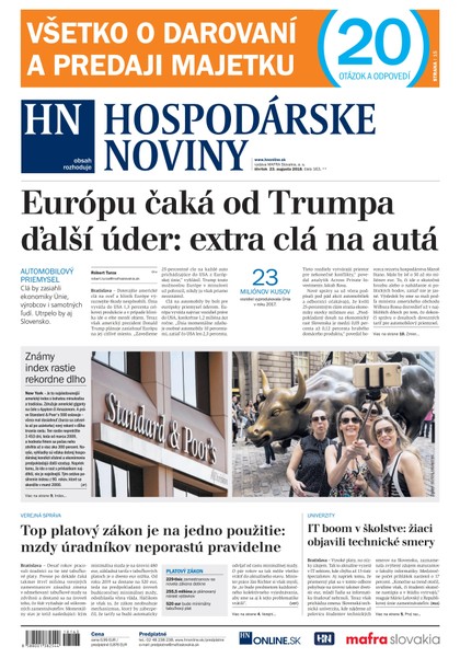 E-magazín Hospodárske noviny 23.08.2018 - MAFRA Slovakia, a.s.
