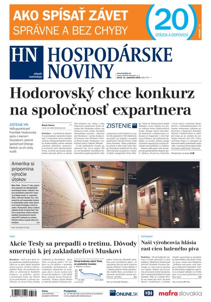 E-magazín Hospodárske noviny 11.09.2018 - MAFRA Slovakia, a.s.