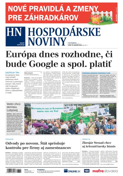 E-magazín Hospodárske noviny 12.09.2018 - MAFRA Slovakia, a.s.
