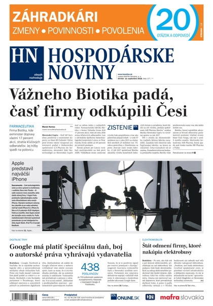 E-magazín Hospodárske noviny 13.09.2018 - MAFRA Slovakia, a.s.
