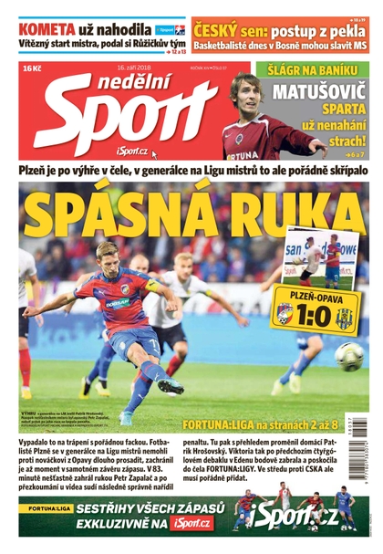 E-magazín Nedělní Sport - 16.9.2018 - CZECH NEWS CENTER a. s.