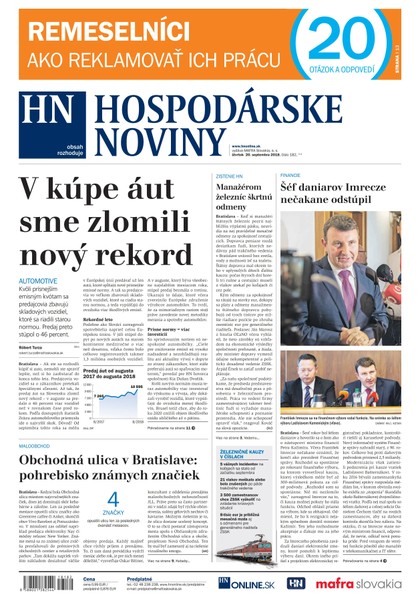 E-magazín Hospodárske noviny 20.09.2018 - MAFRA Slovakia, a.s.