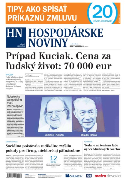 E-magazín Hospodárske noviny 02.10.2018 - MAFRA Slovakia, a.s.