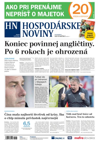 E-magazín Hospodárske noviny 23.10.2018 - MAFRA Slovakia, a.s.