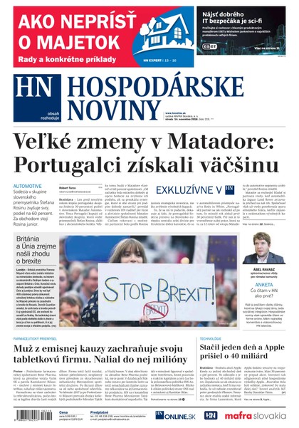 E-magazín Hospodárske noviny 14.11.2018 - MAFRA Slovakia, a.s.