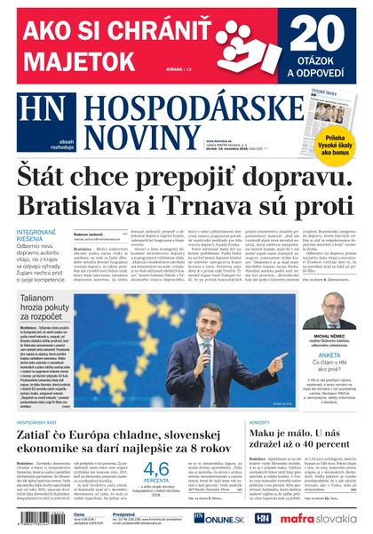 E-magazín Hospodárske noviny 15.11.2018 - MAFRA Slovakia, a.s.