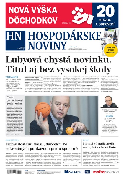 E-magazín Hospodárske noviny 18.12.2018 - MAFRA Slovakia, a.s.