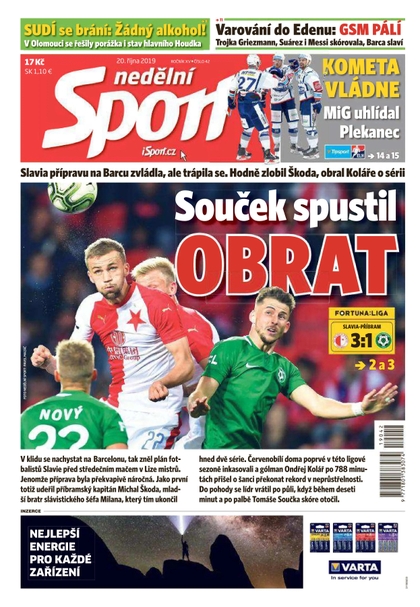 E-magazín Nedělní Sport - 20.10.2019 - CZECH NEWS CENTER a. s.